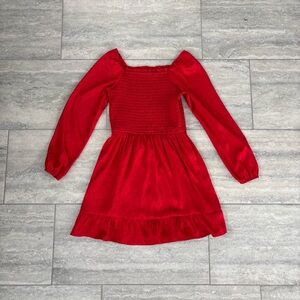 Art Class Girlsred Satin Flower Pint Red Christmas Dress Smocked Bodice Size XL
